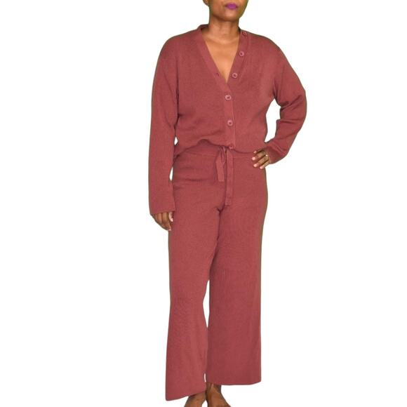 Mila Owen Jumpsuit Orange Ribbed Sweater Knit Straight Leg One Piece Stretch XS - Picture 15 of 15